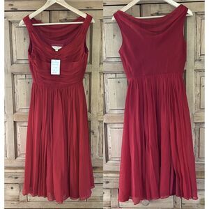 NWT Moulinette Soeurs Size 0 Red Gracia Dress Pleated Gathered Sleeveless‎